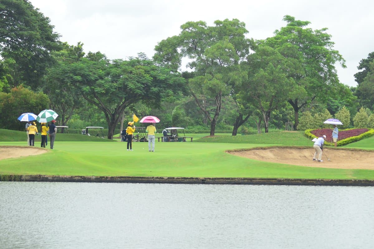 As a basic rule of golf etiquette, after hitting the ball out of the bunker, you must use a rake to smooth the sand.